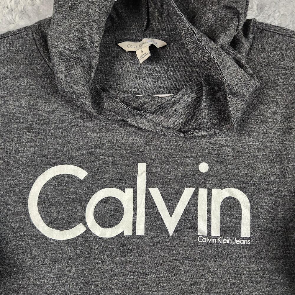 Calvin Klein Jeans Hoodie Womens Small Gray Lightweight Logo Hooded Pullover Y2k